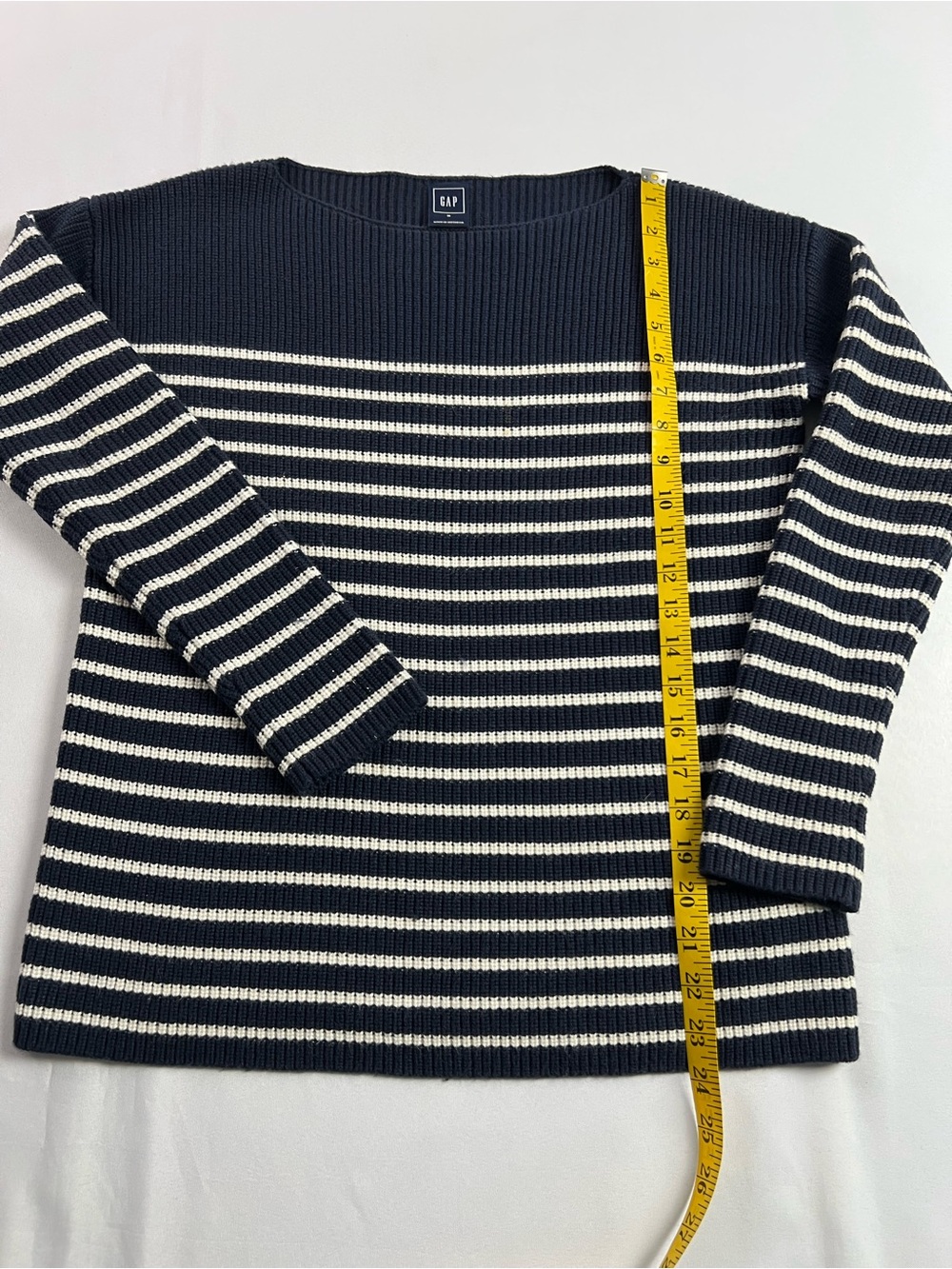 Gap Navy White Striped Boatneck Nautical Merino Wool Blend Sweater Fall Winter - Picture 6 of 9